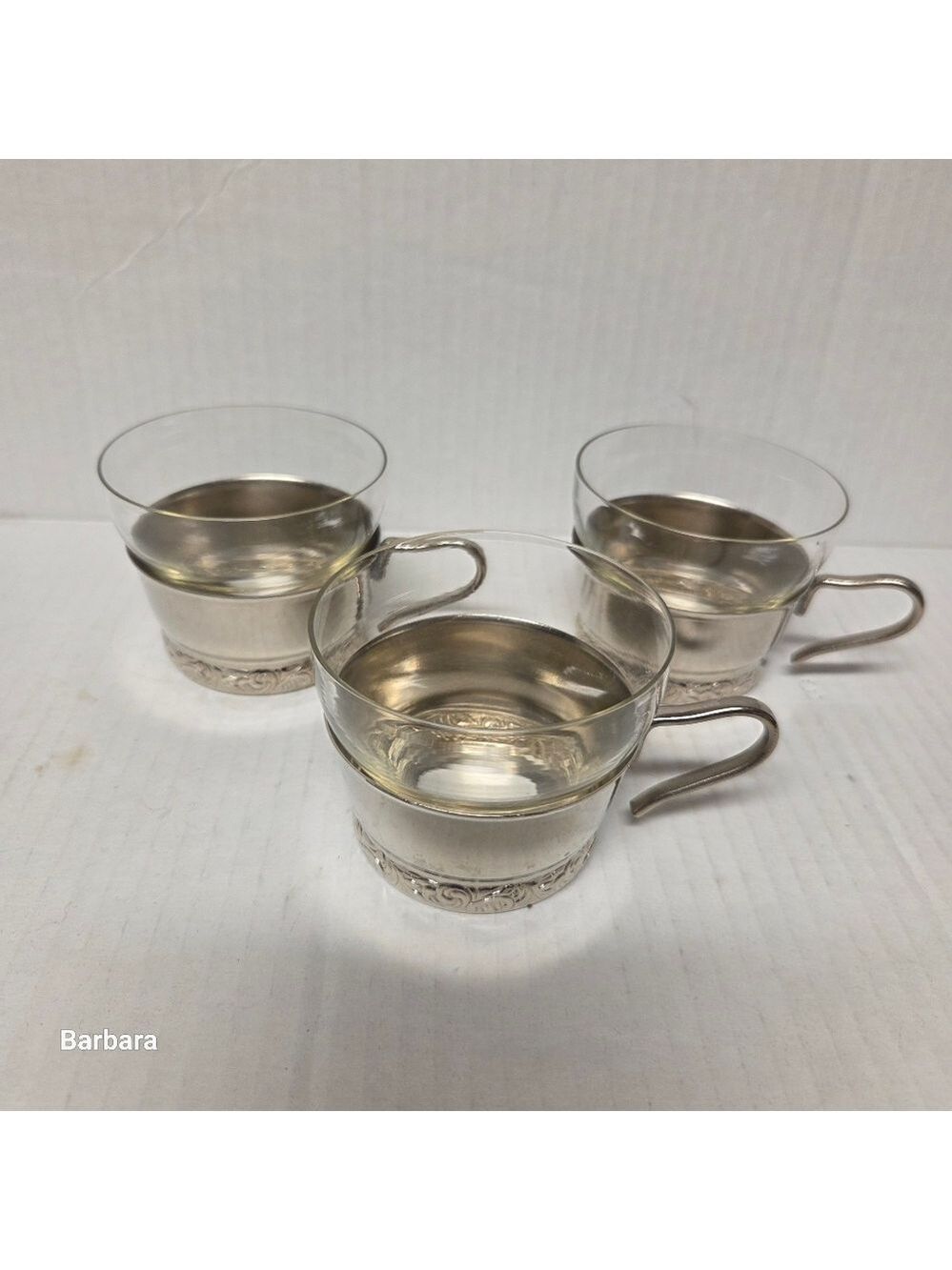 Vintage Set of 3 MHU Russian Silverplate Tea/Punch Glass and Holders